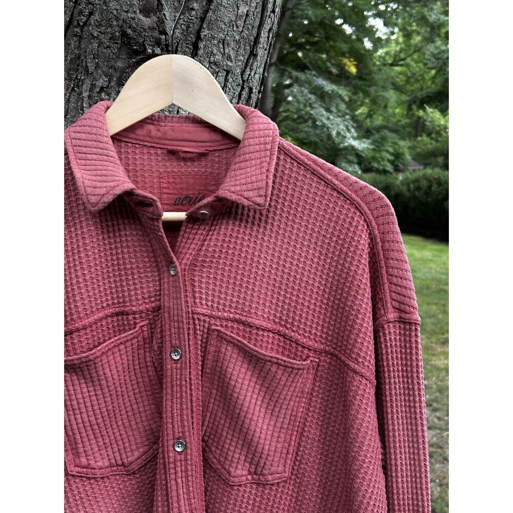 Aerie LumberJane Top Size XS Waffle Weave Button Front Slouchy Oversized Shacket - Picture 3 of 7